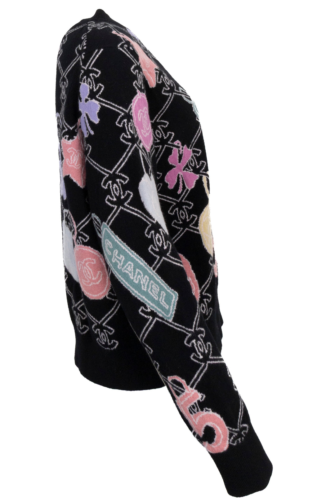 CHANEL 2022 CC Knit Sweater Cashmere Black Purple