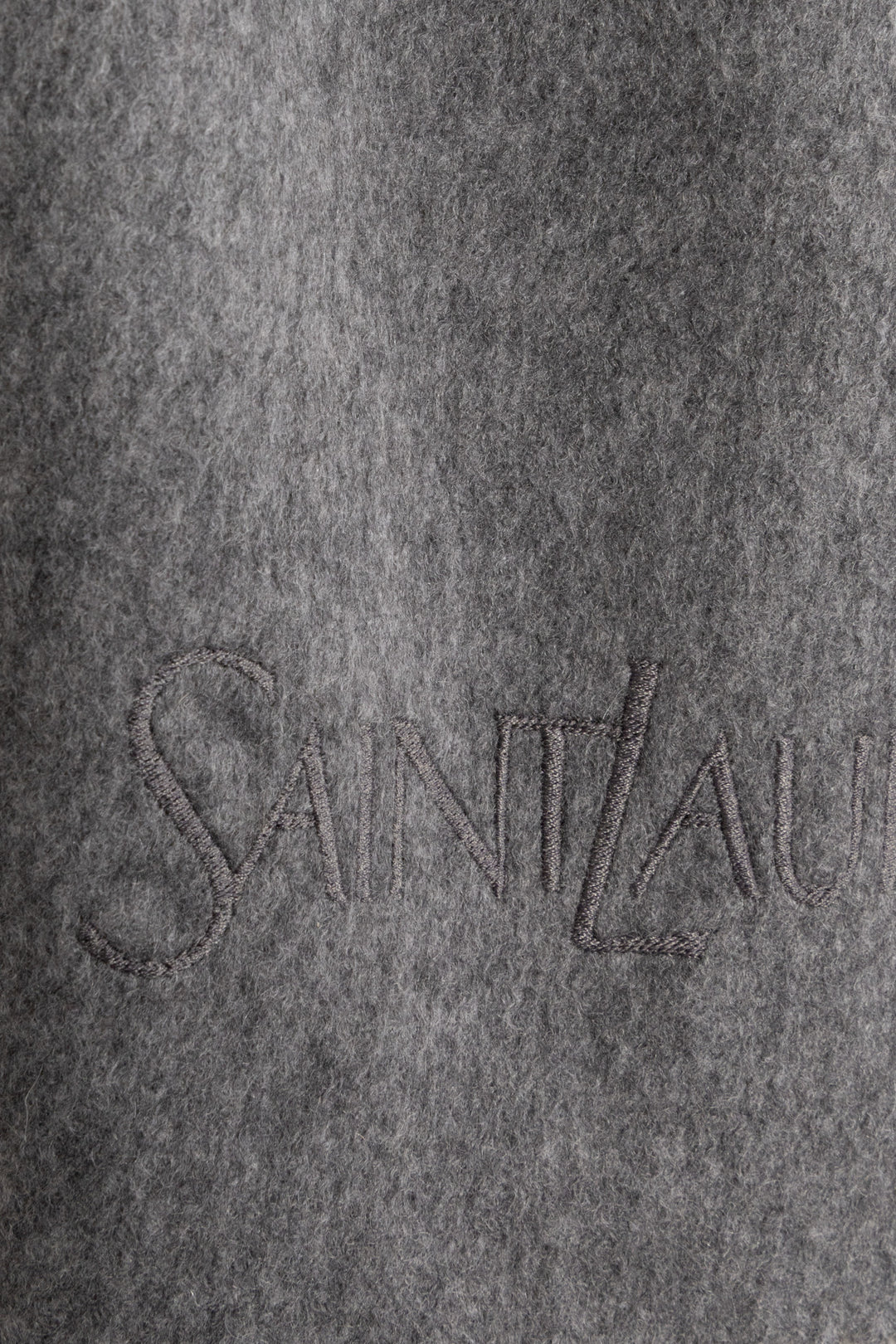 SAINT LAURENT Embroidered Fringed Scarf Cashmere Gray