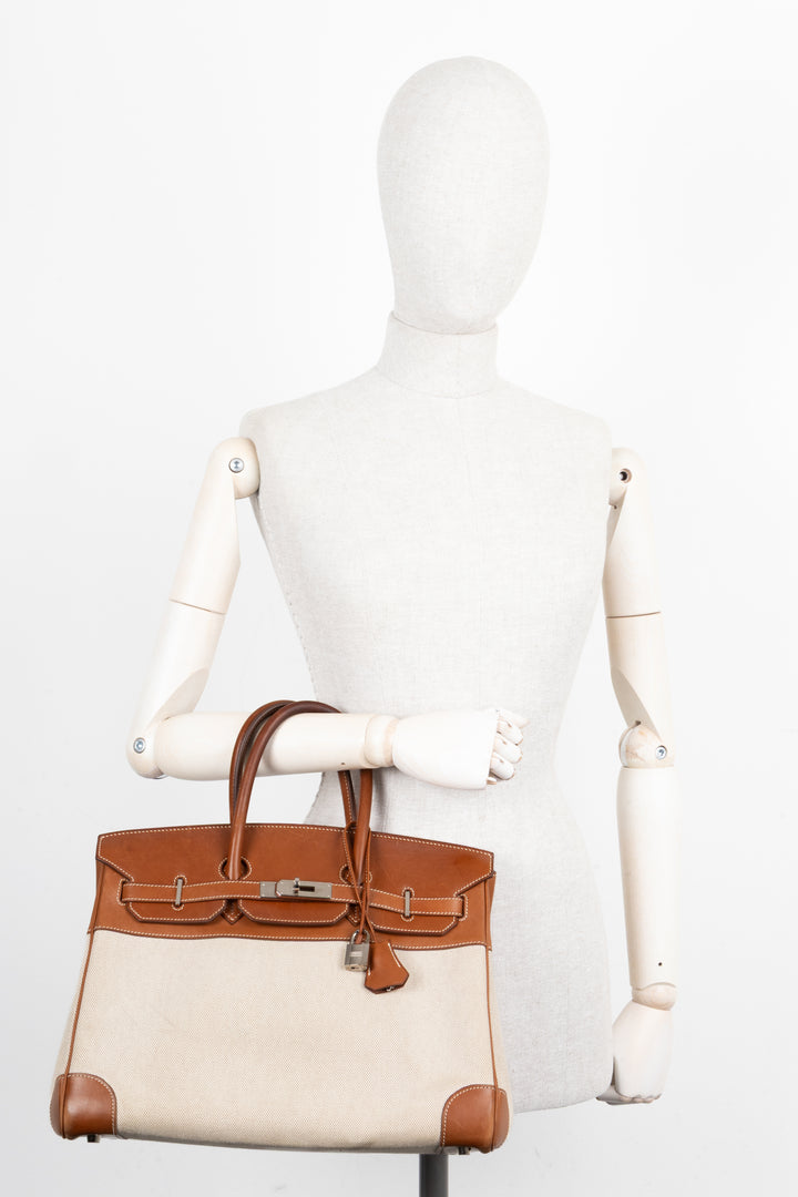 HERMÈS Toile Birkin 35 Veau Barenia Canvas