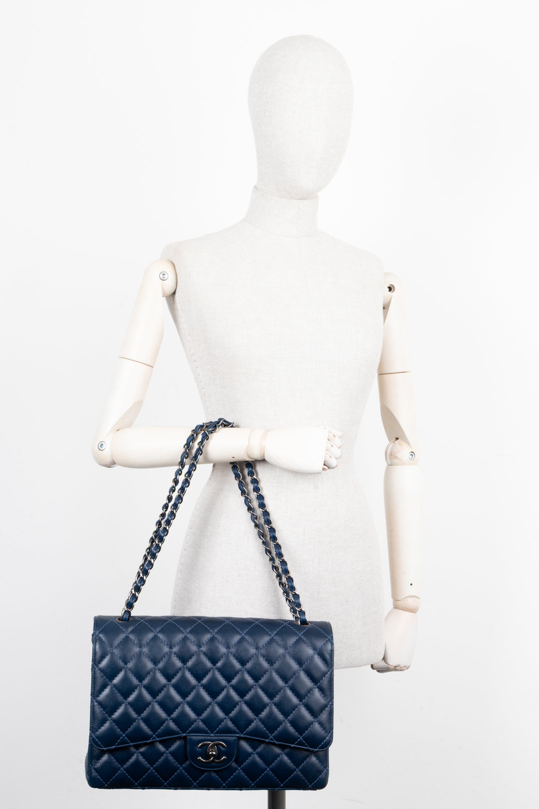CHANEL Timeless Maxi Double Flap Bag Caviar Navy