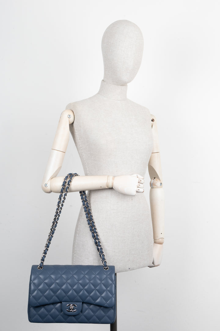 CHANEL Large Double Flap Bag Caviar Blue