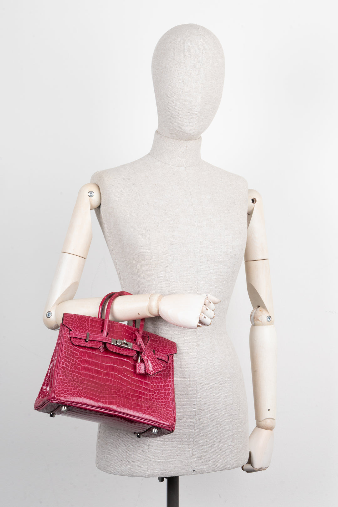 HERMÈS Birkin 25 Crocodile Porosus Lisse Rose Mexique