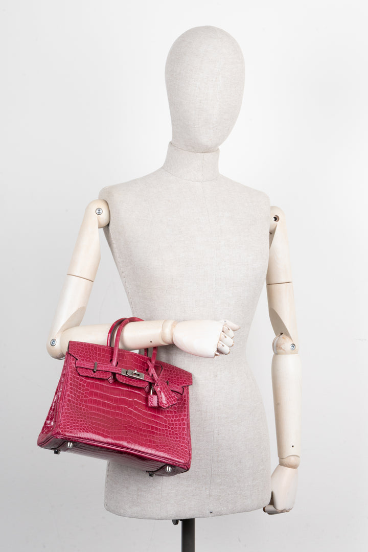 HERMÈS Birkin 25 Crocodile Porosus Lisse Rose Mexique