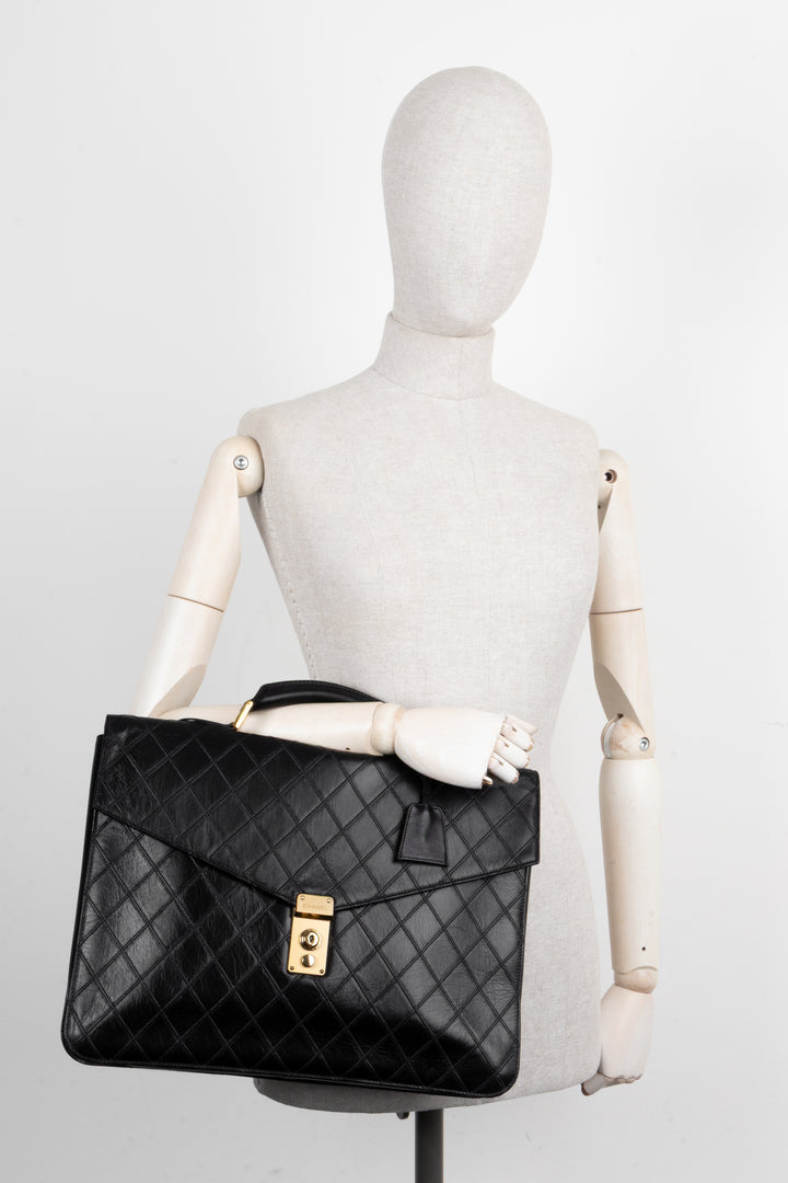 CHANEL Vintage Briefcase Leather Black
