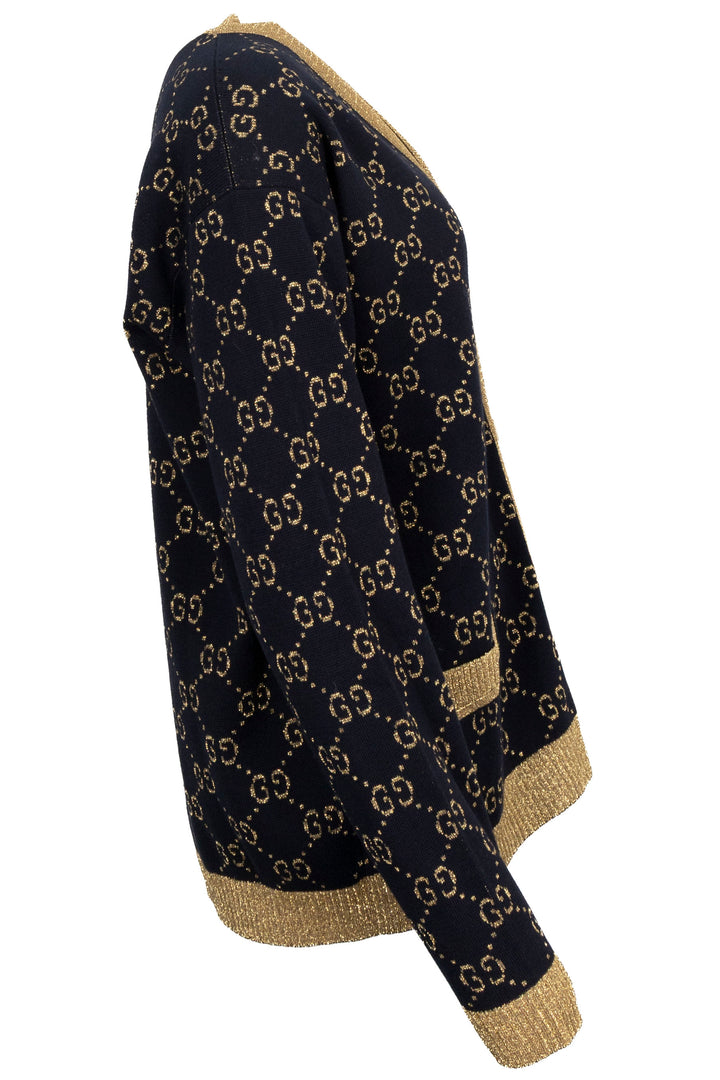 Gilet en maille GUCCI GG Lurex bleu marine et or