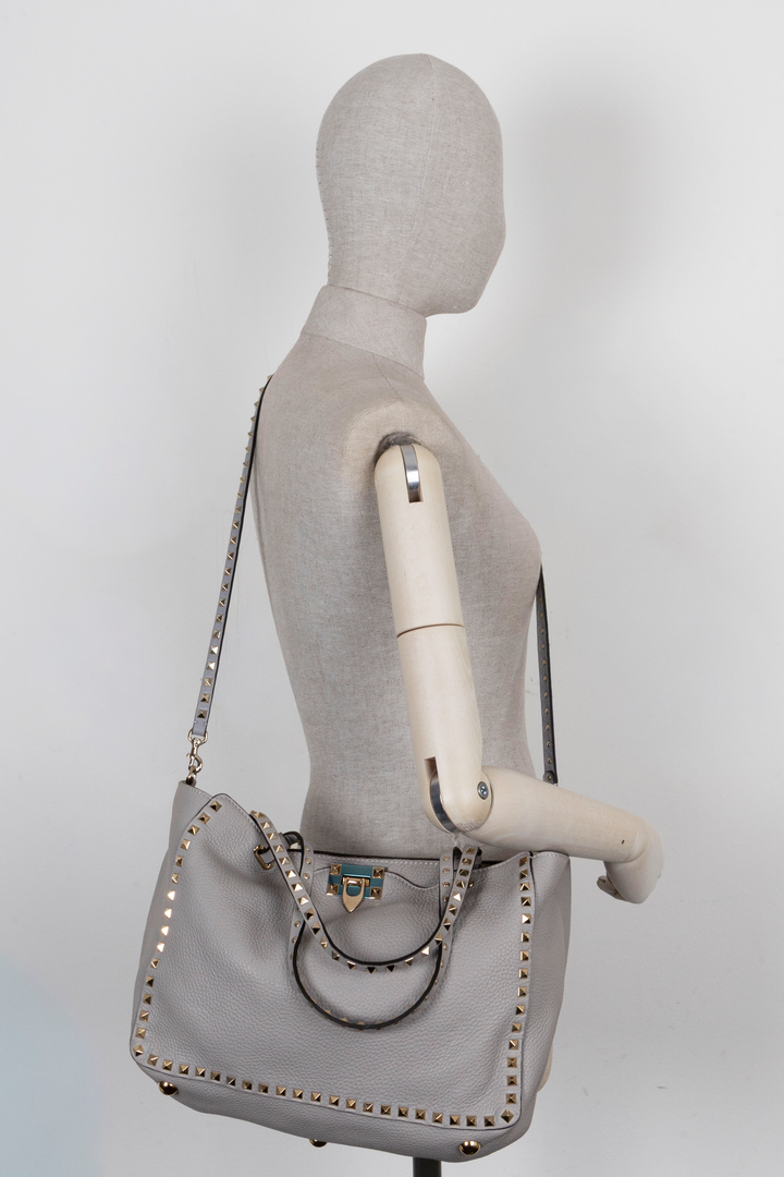 VALENTINO Rockstud Shopping Tote Leather Grey