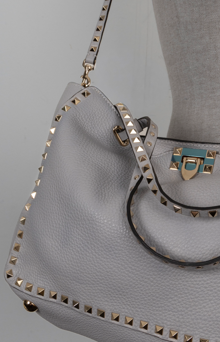 VALENTINO Rockstud Shopping Tote Leather Grey