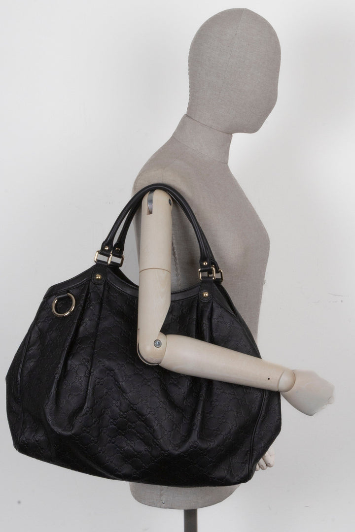 GUCCI Sukey Hobo Bag Leather Guccissima Black