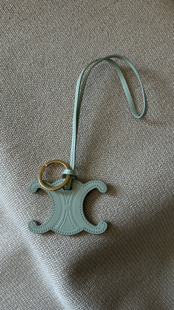CELINE Triomphe Key Ring Bag Charm Leather Sage