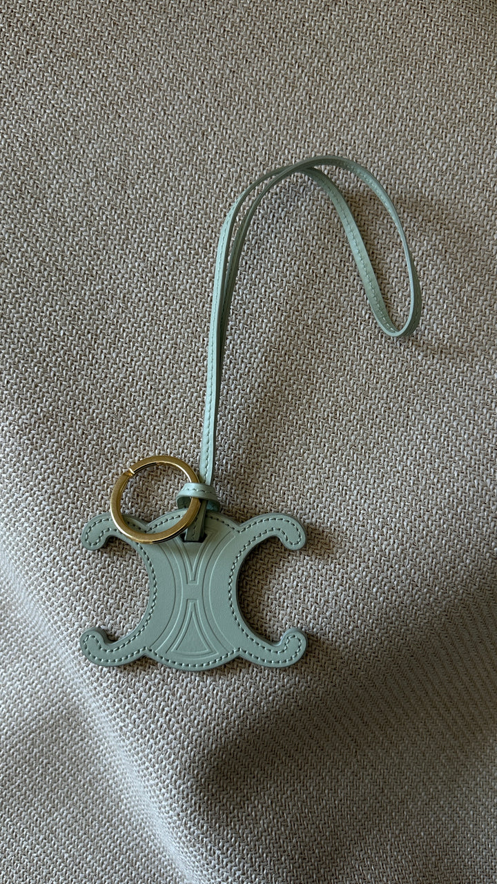 CELINE Triomphe Key Ring Bag Charm Leather Sage