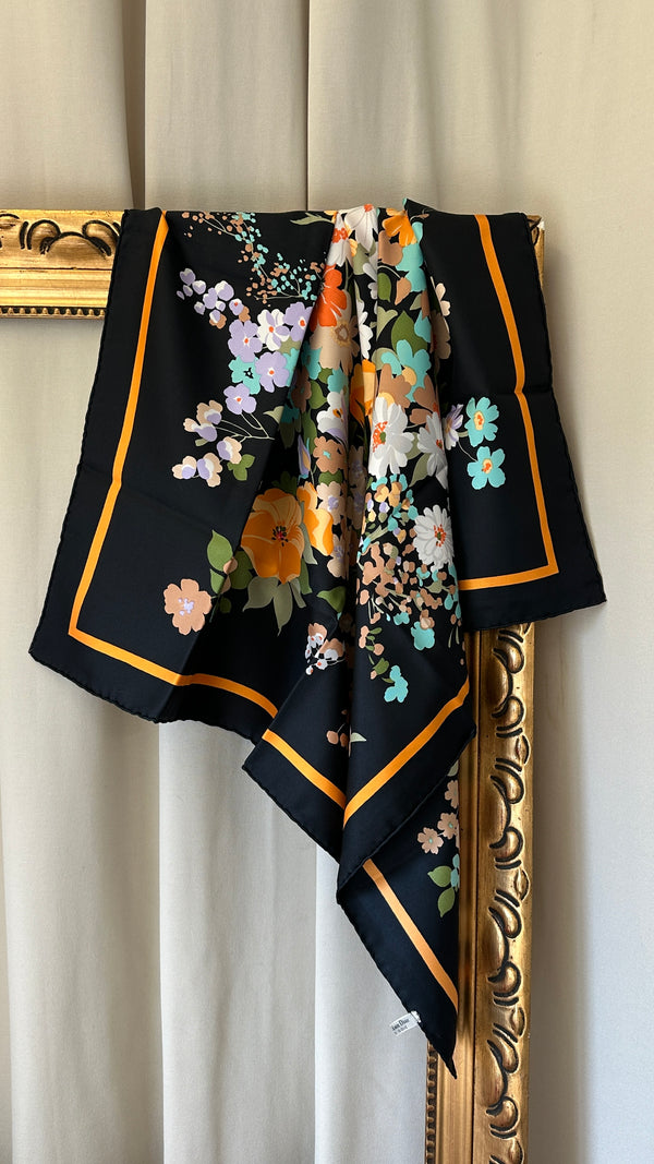CHRISTIAN DIOR Floral Silk Scarf Black