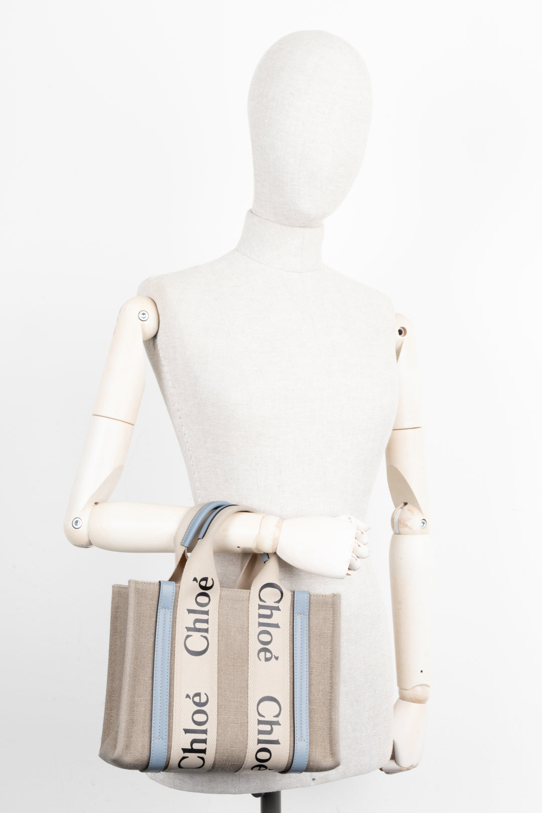 CHLOÉ Small Woody Tote Bag Canvas Blue