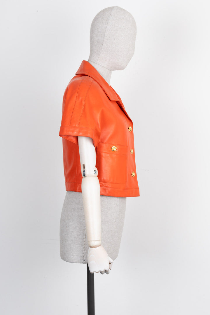 CHANEL Jacket Leather Coral