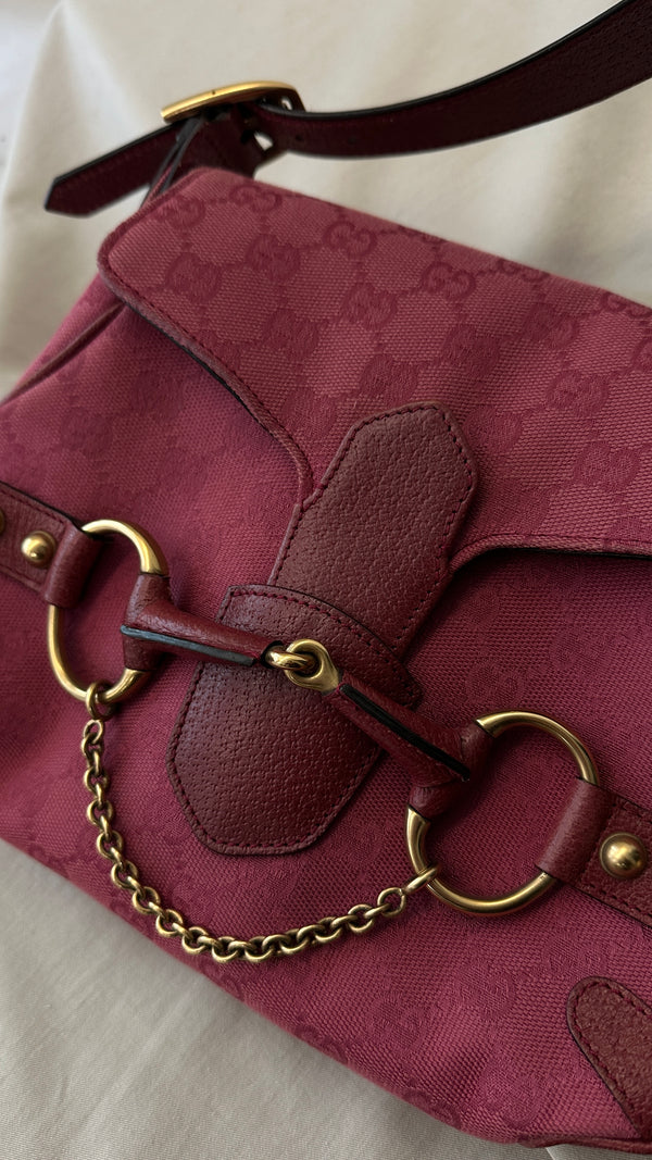 Sac bandoulière à rabat GUCCI Horsebit Bordeaux Rose