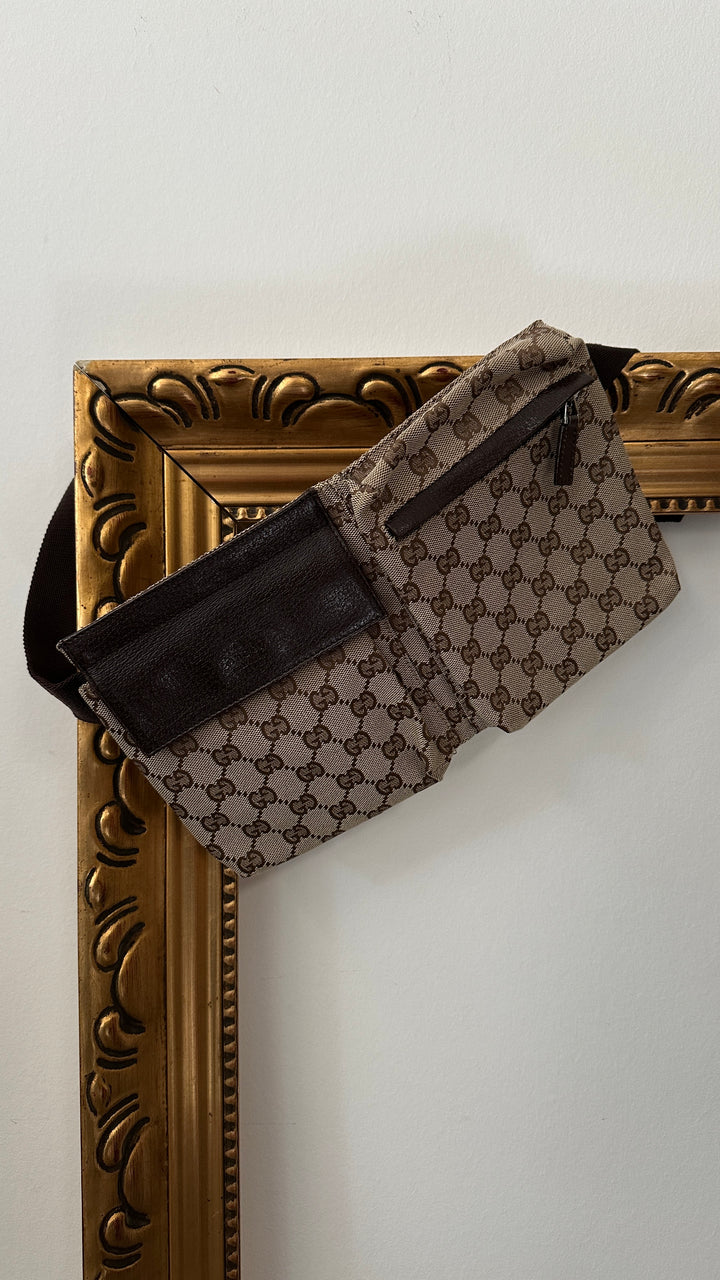 GUCCI Double Pocket Belt Bag GG Supreme