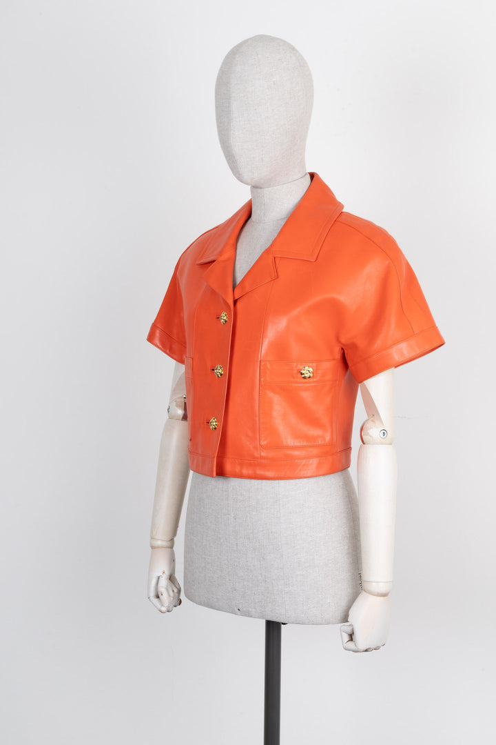 CHANEL Jacket Leather Coral