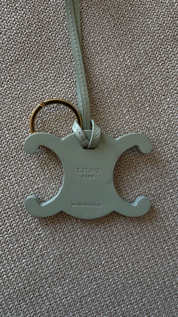 CELINE Triomphe Key Ring Bag Charm Leather Sage