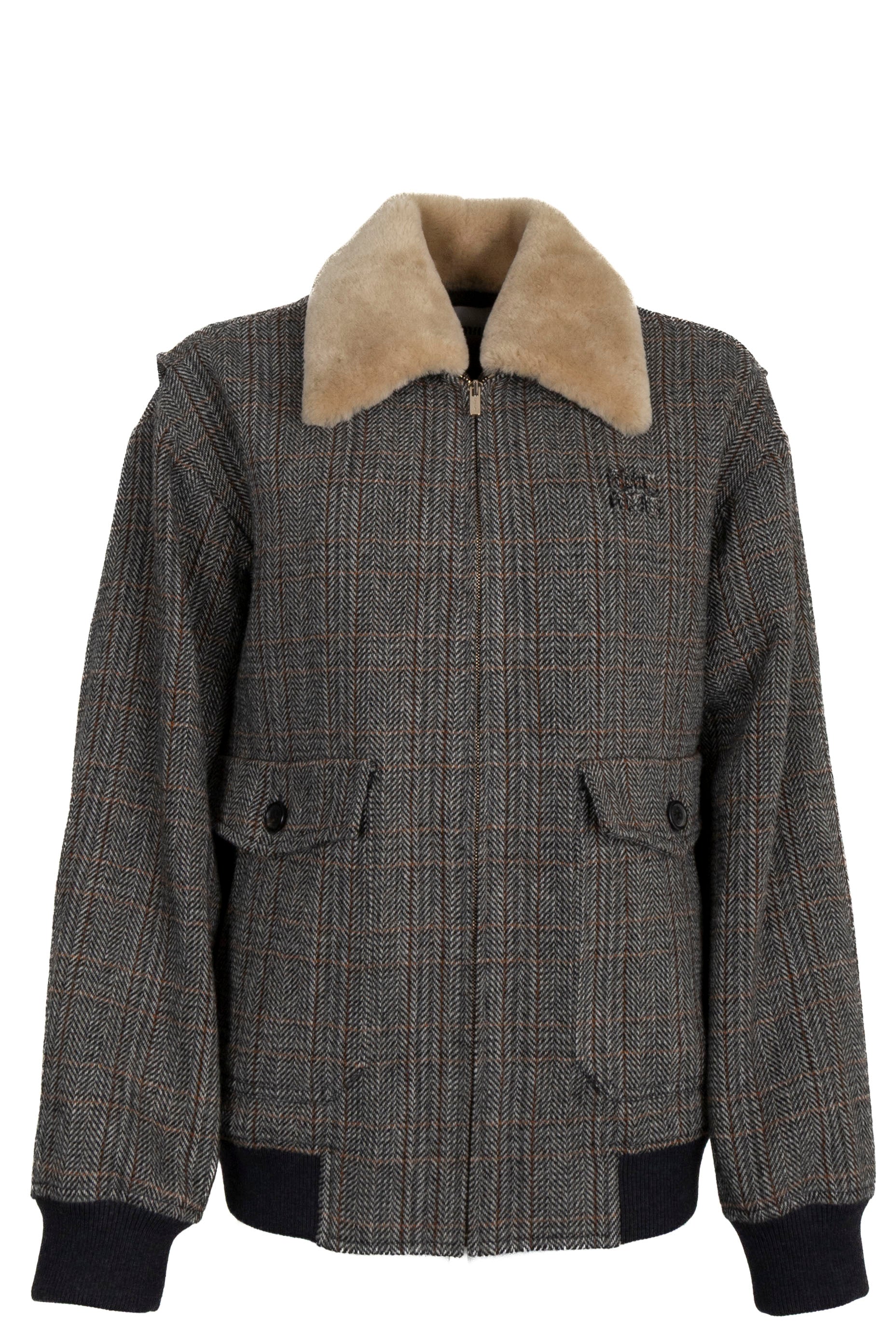 MIUMIU Slate Gray Chevron Shearling Blouse Jacket – REAWAKE