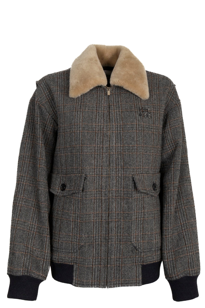 MIUMIU Slate Grey Chevron Shearling Blouse Jacket