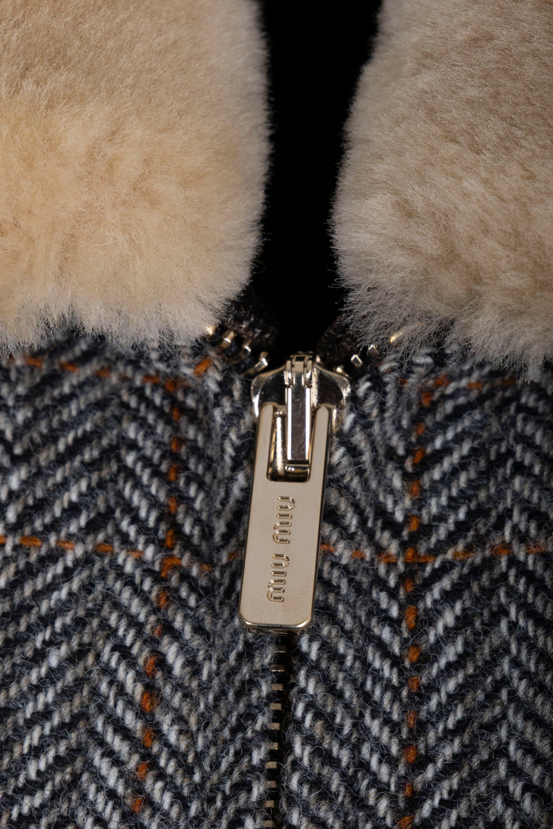 MIUMIU Slate Grey Chevron Shearling Blouse Jacket