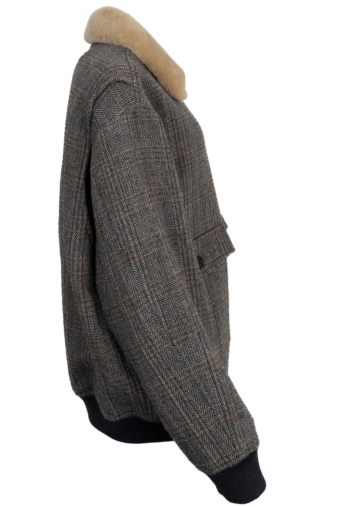 MIUMIU Slate Grey Chevron Shearling Blouse Jacket