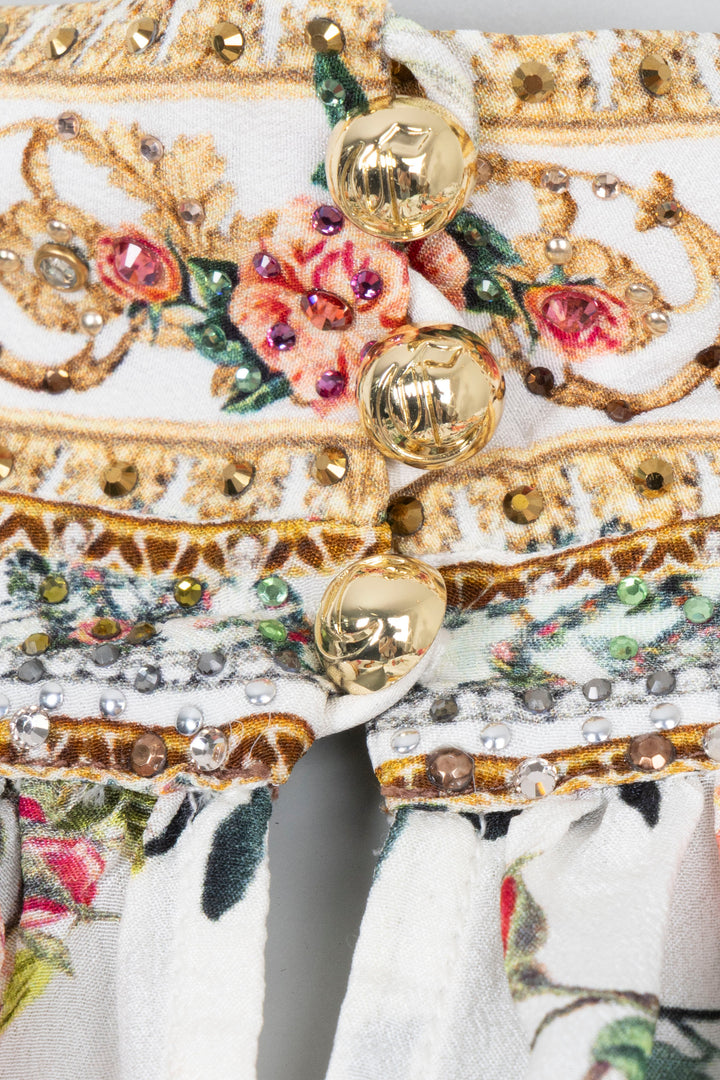 CAMILLA Ensemble deux pièces en soie avec cristaux Garden