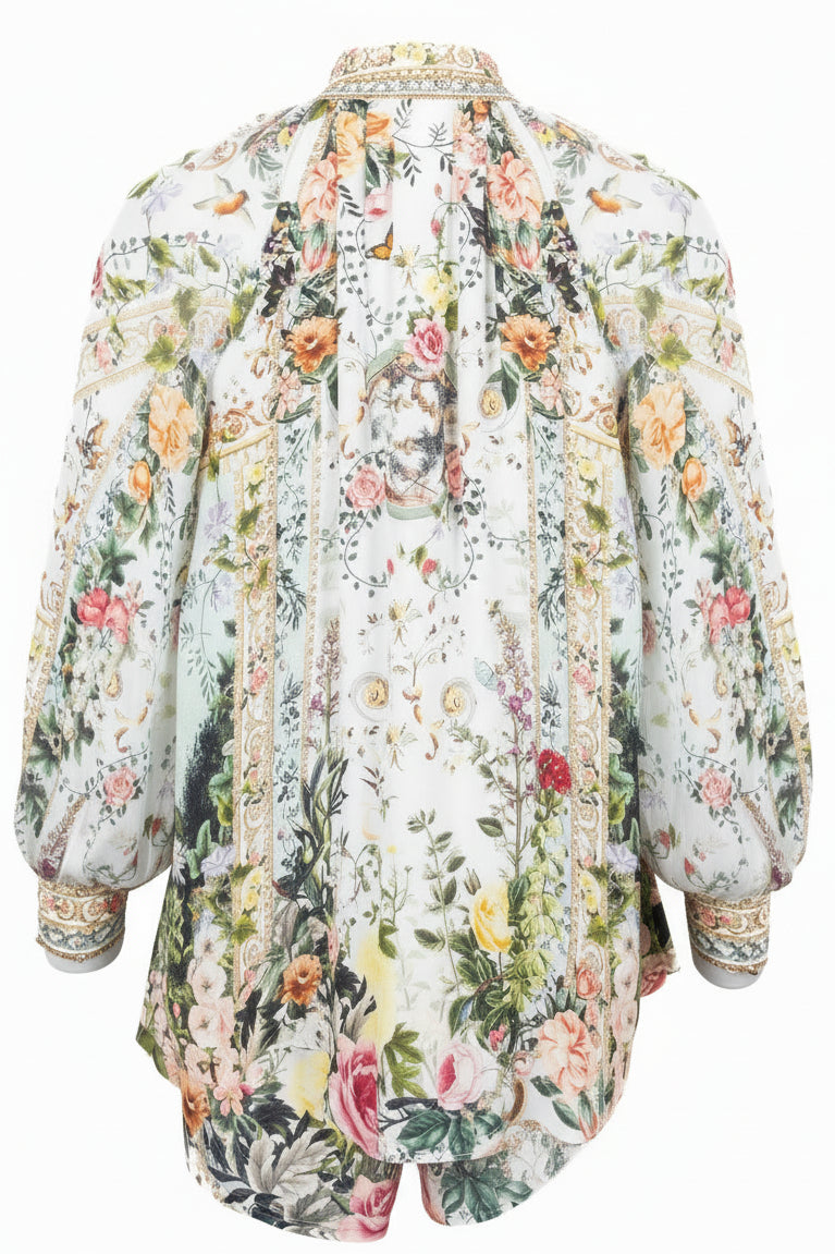 CAMILLA Ensemble deux pièces en soie avec cristaux Garden