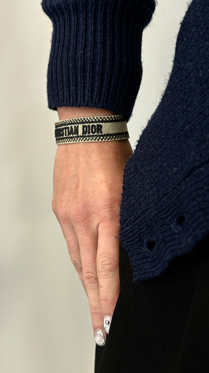 CHRISTIAN DIOR J'Adior Canvas Bracelet Ivory Blue