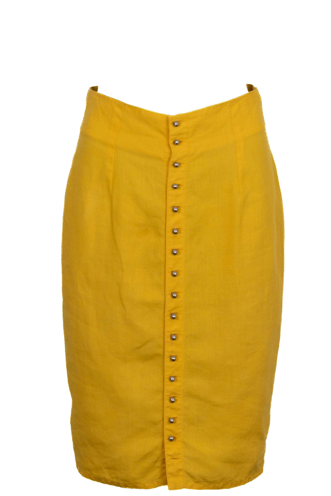 GIANNI VERSACE Jupe crayon boutonnée en lin jaune