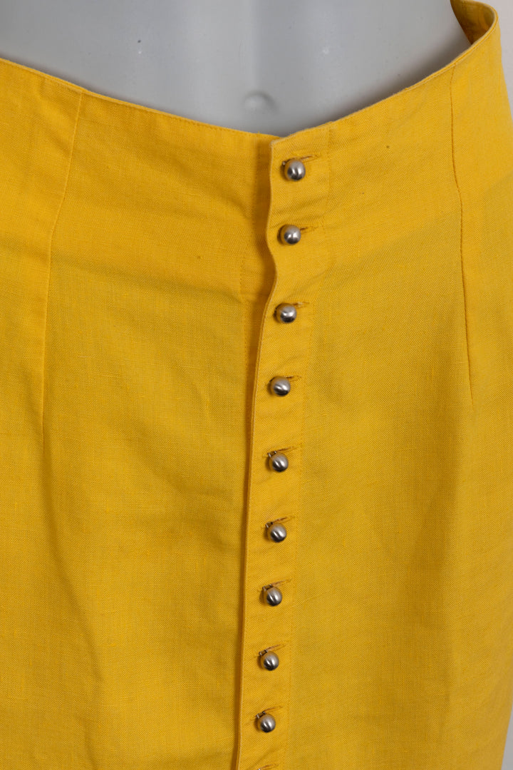 GIANNI VERSACE Jupe crayon boutonnée en lin jaune