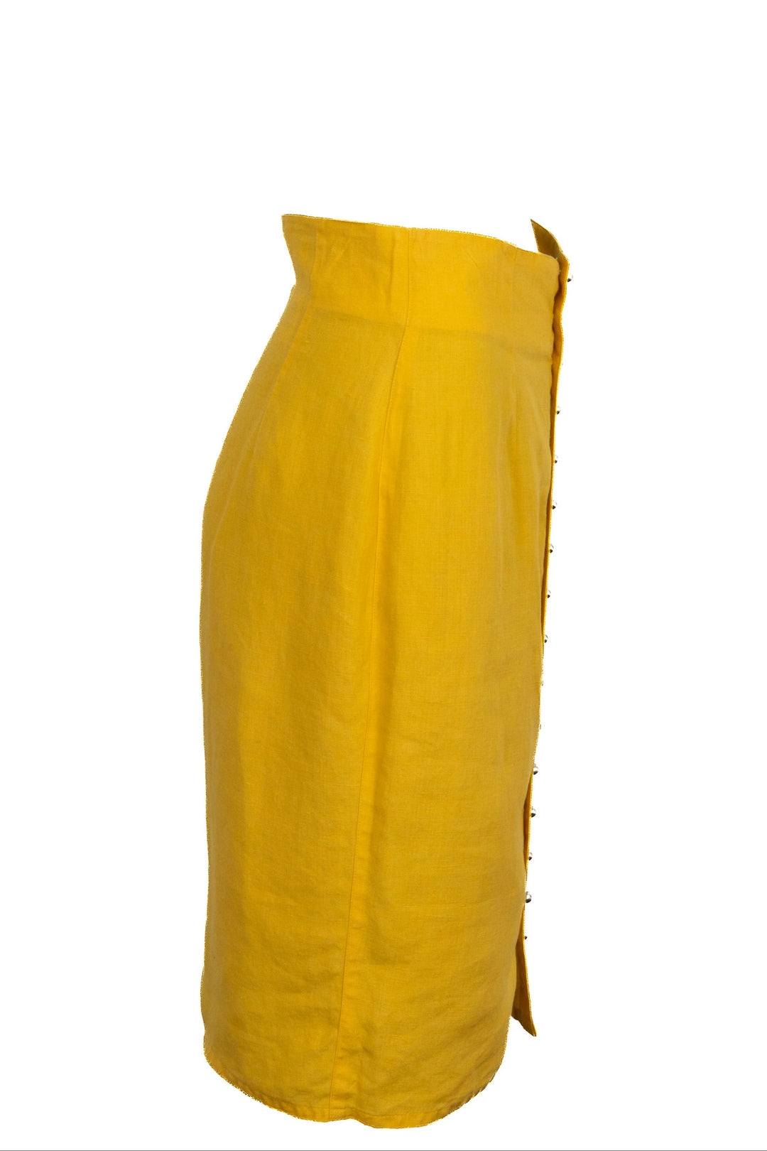 GIANNI VERSACE Jupe crayon boutonnée en lin jaune