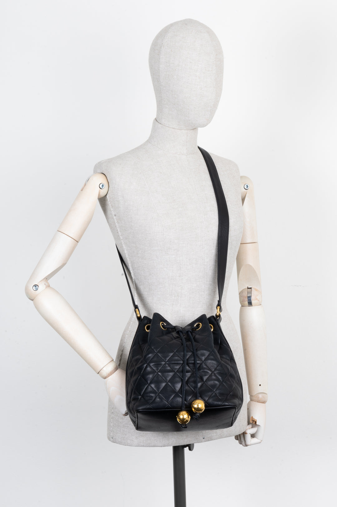 CHANEL Quilted Drawstring Bucket Bag Black