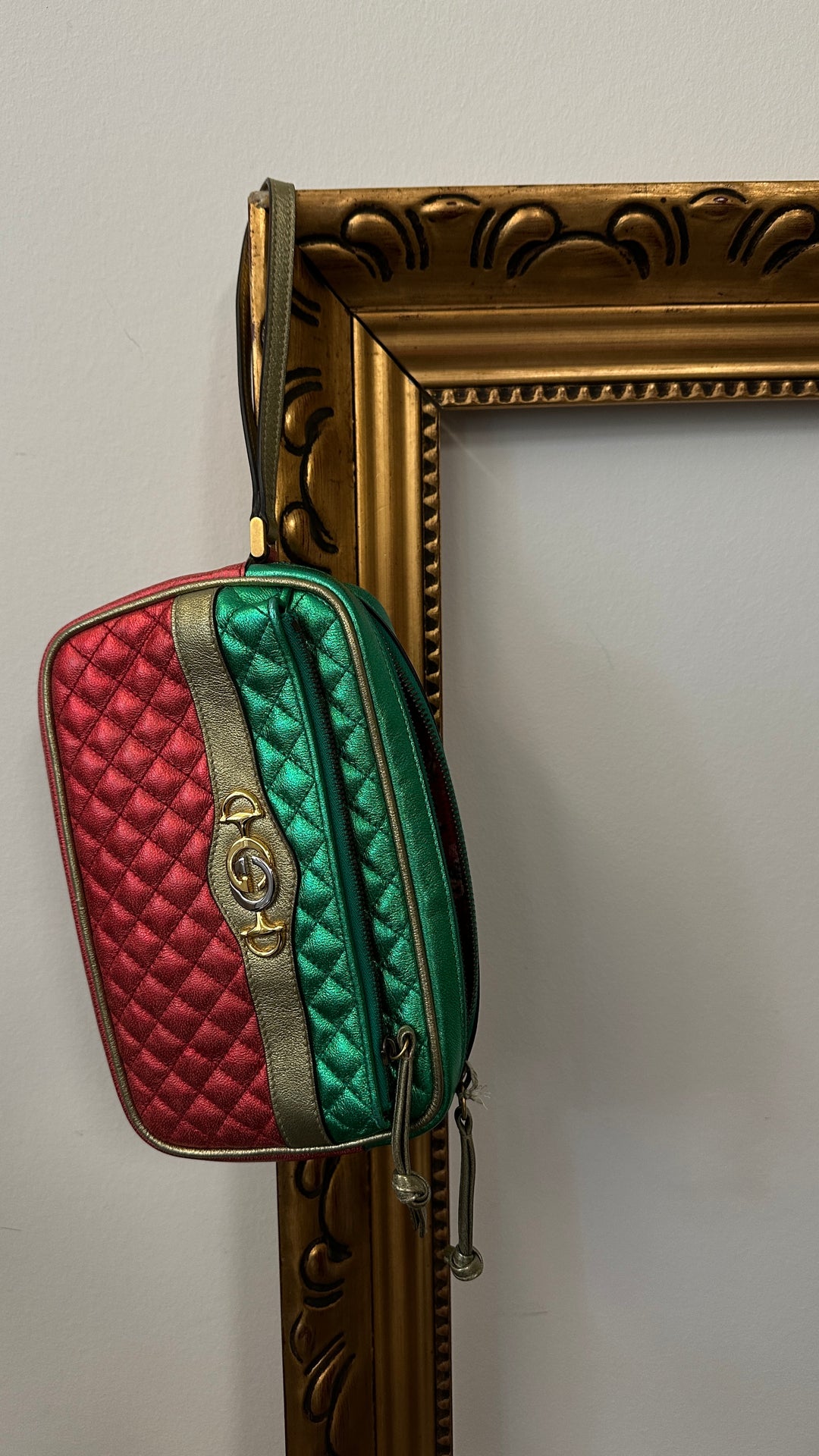 GUCCI Zumi Striped Clutch Red Green