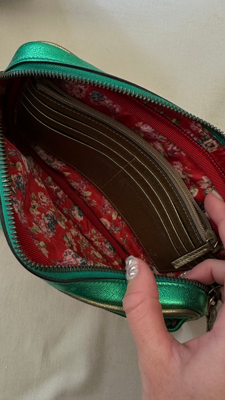 GUCCI Zumi Striped Clutch Red Green
