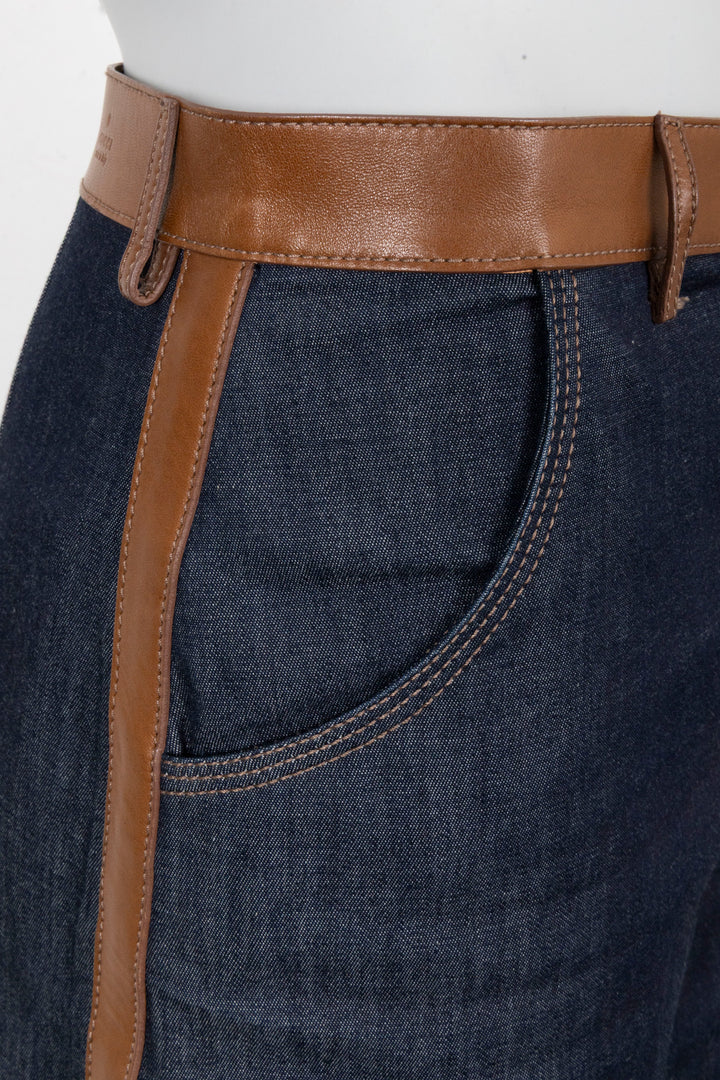 GUCCI Jupe vintage en jean et cuir