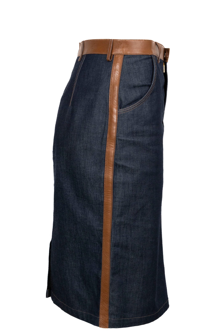 GUCCI Jupe vintage en jean et cuir