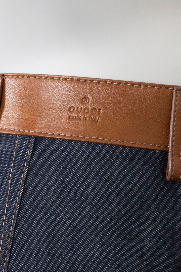 GUCCI Jupe vintage en jean et cuir