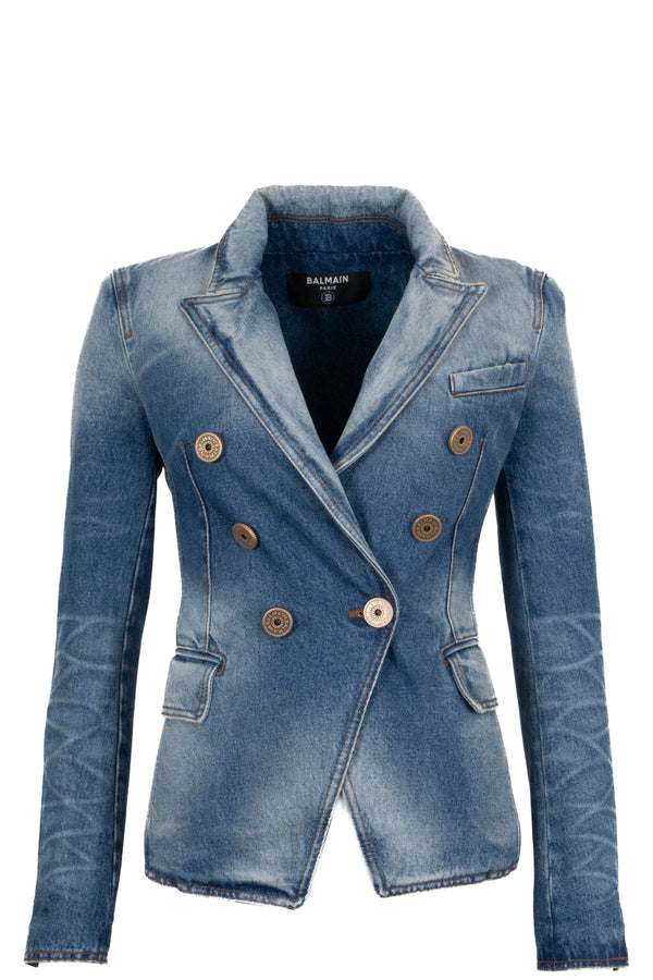 BALMAIN Signature Button Blazer Denim Blue