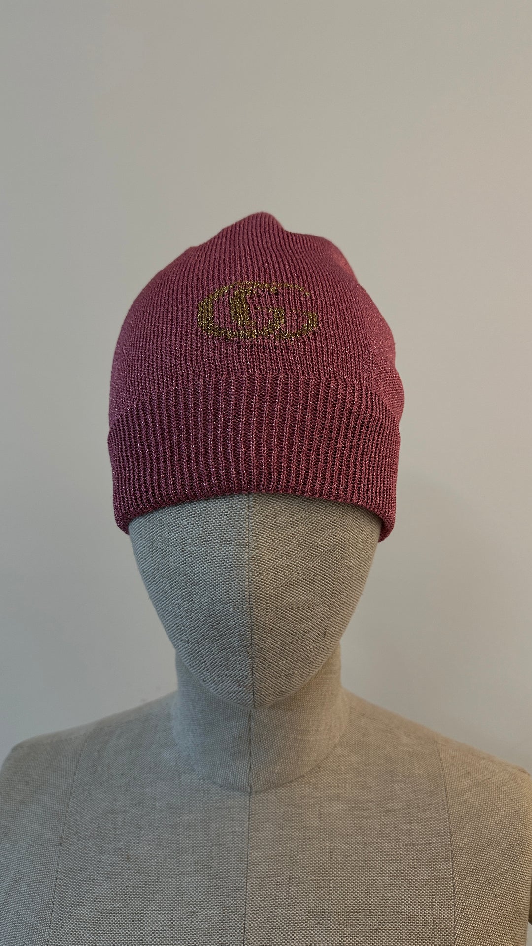 GUCCI Marmont Lurex Knit Beanie Pink