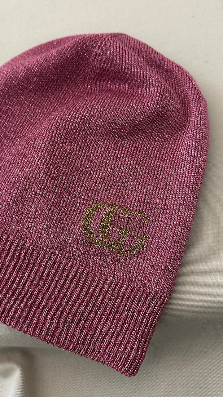 GUCCI Marmont Lurex Knit Beanie Pink
