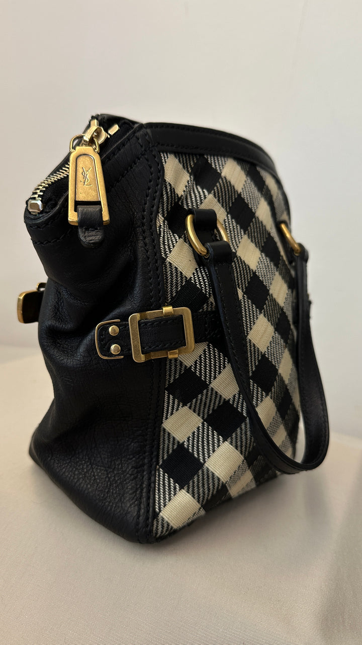 YSL Check Mini Tote Bag Black White