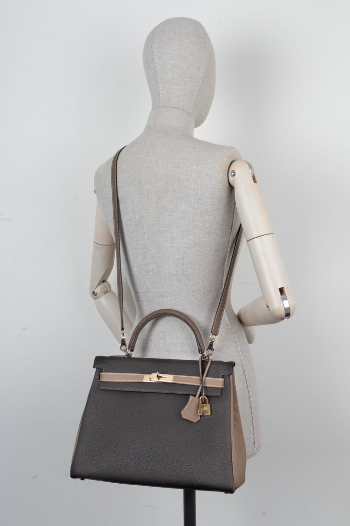 HERMÈS Kelly 32 HSS Togo Étoupe Plain Permabrass