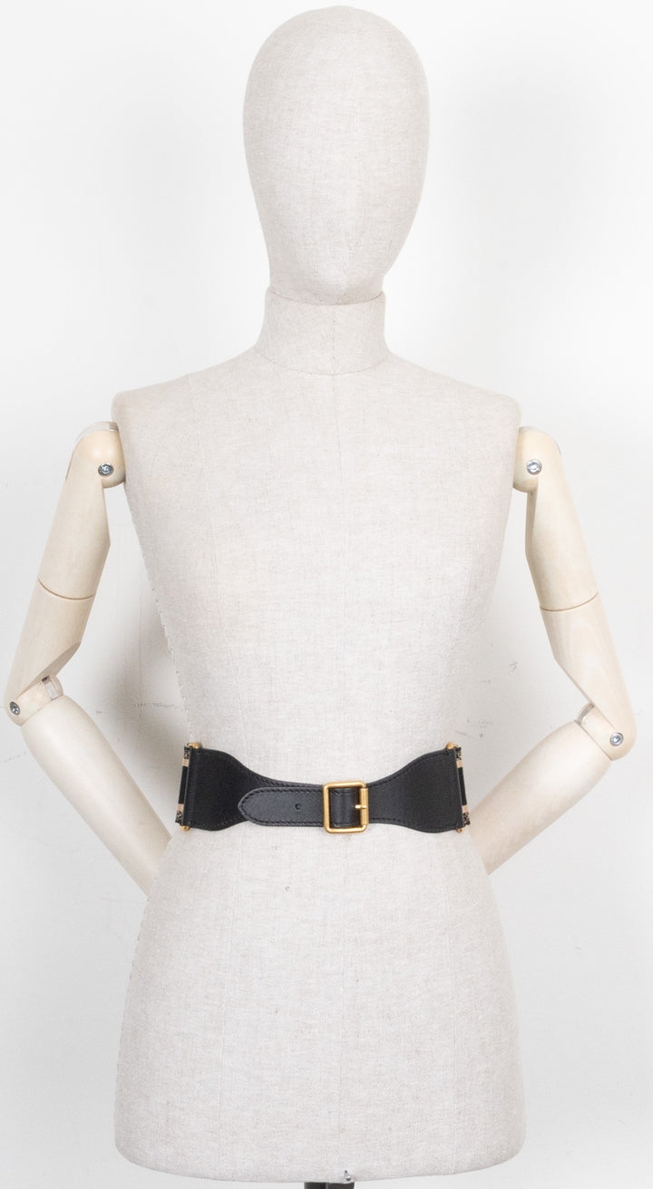 CHRISTIAN DIOR Embroidered Logo Belt Canvas Black