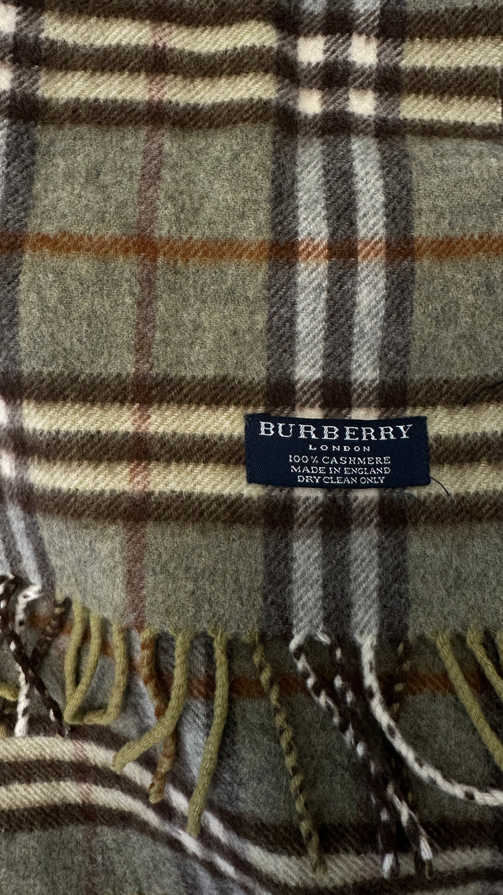 BURBERRY Check Cashmere Scarf Green