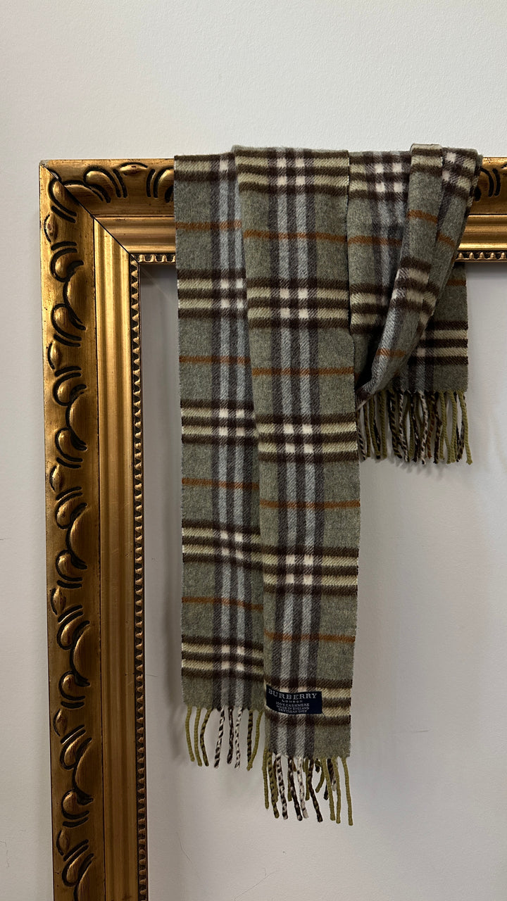 BURBERRY Check Cashmere Scarf Green