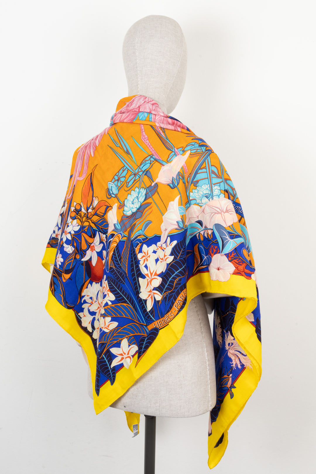 HERMÈS Flamingo Party Scarf 140 Silk Cashmere Multicolor