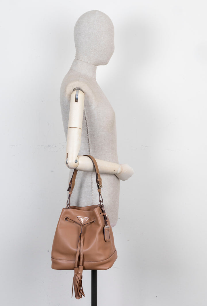 PRADA Bucket Bag Leather Caramel