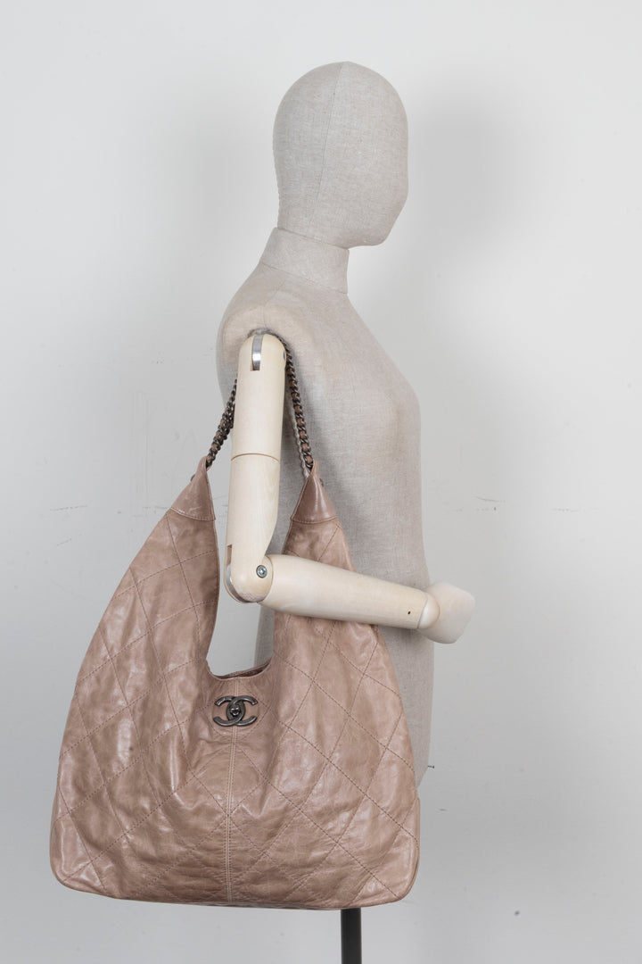 CHANEL Coco Supple Hobo Bag Leather Taupe
