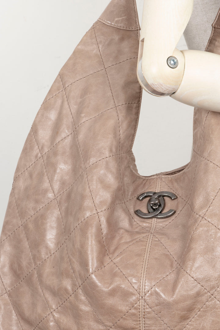 CHANEL Coco Supple Hobo Bag Leather Taupe
