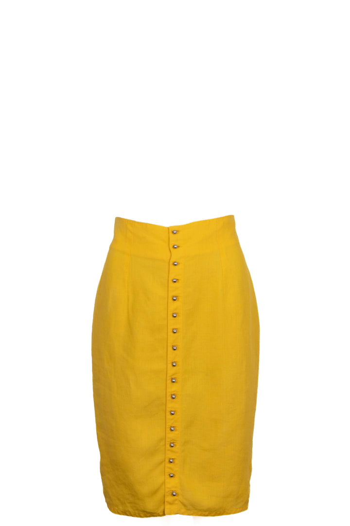 GIANNI VERSACE Pencil Buttondown Skirt Linen Yellow